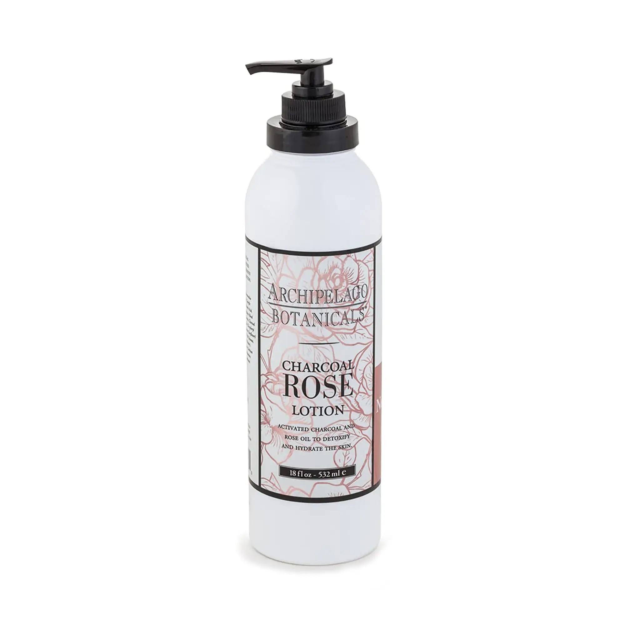 Archipelago Botanicals Charcoal Rose Vegan Body Lotion - 18oz Bottle, Gentle Daily Body Care Moisturizer with Premium Blend, Activated Charcoal Powder, Black Baccara Rose Extract, Paraben-Free, Artificial Color Free