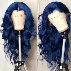 26 Inch Dark Blue Wig Blue Lace Front Wig Pre Plucked Long Body Wave 13x4 HD Lace Wig Glueless Blue Colored Synthetic Lace Front Wigs For Fashion Women