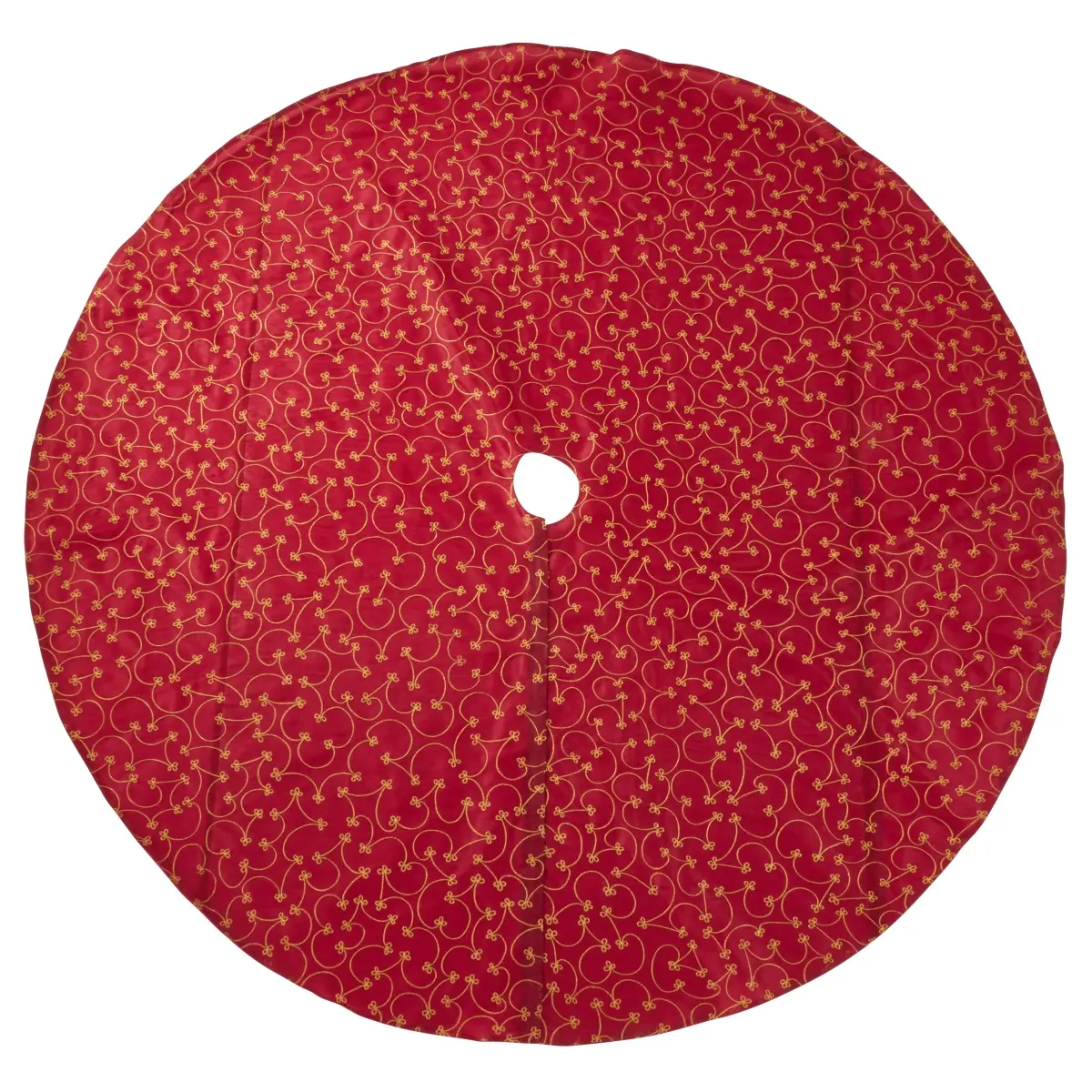 70 in. Round Shape Burgundy Ari Embroidered Christmas Tree Skirt - Festive Home Decoration, All Ages Room Decor, Home Supplies, Room Decorations, Burgundy Festive Decorations
