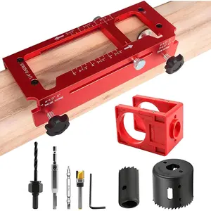Door Hinge Jig,Door Lock Installation Kit, Alloy Door Hinge Template Kit for Hinge Mortising,Adjustable Mortise Jig Fits from 2.5" to 5" Types of Square,1/4",5/8" Radius,Square Corner Types