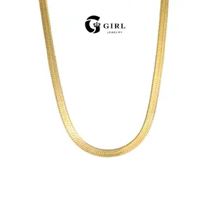 GGIRL 18K Gold Plated Minimalist 3MM Flat Snake Bone Chain - Flexible Herringbone Necklace for Men & Women - Vintage Design Fashion Jewelry Gift for Holiday Haul Christmas Birthdays Anniversaries