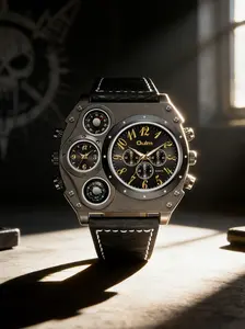 Unisex Modular Watch Design, Steel Case & Crocodile Leather Strap, Analog Quartz Movement, Durable Watch, Fashion Watches, All-Season Fashion Accessory