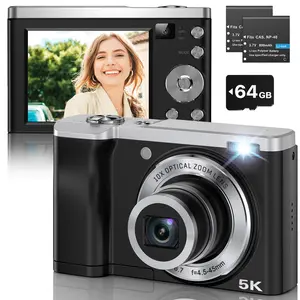 56MP 5K Digital Camera | 10X Optical Zoom | 2.8" Touch Screen | 64GB Card | Front & Rear Cameras
