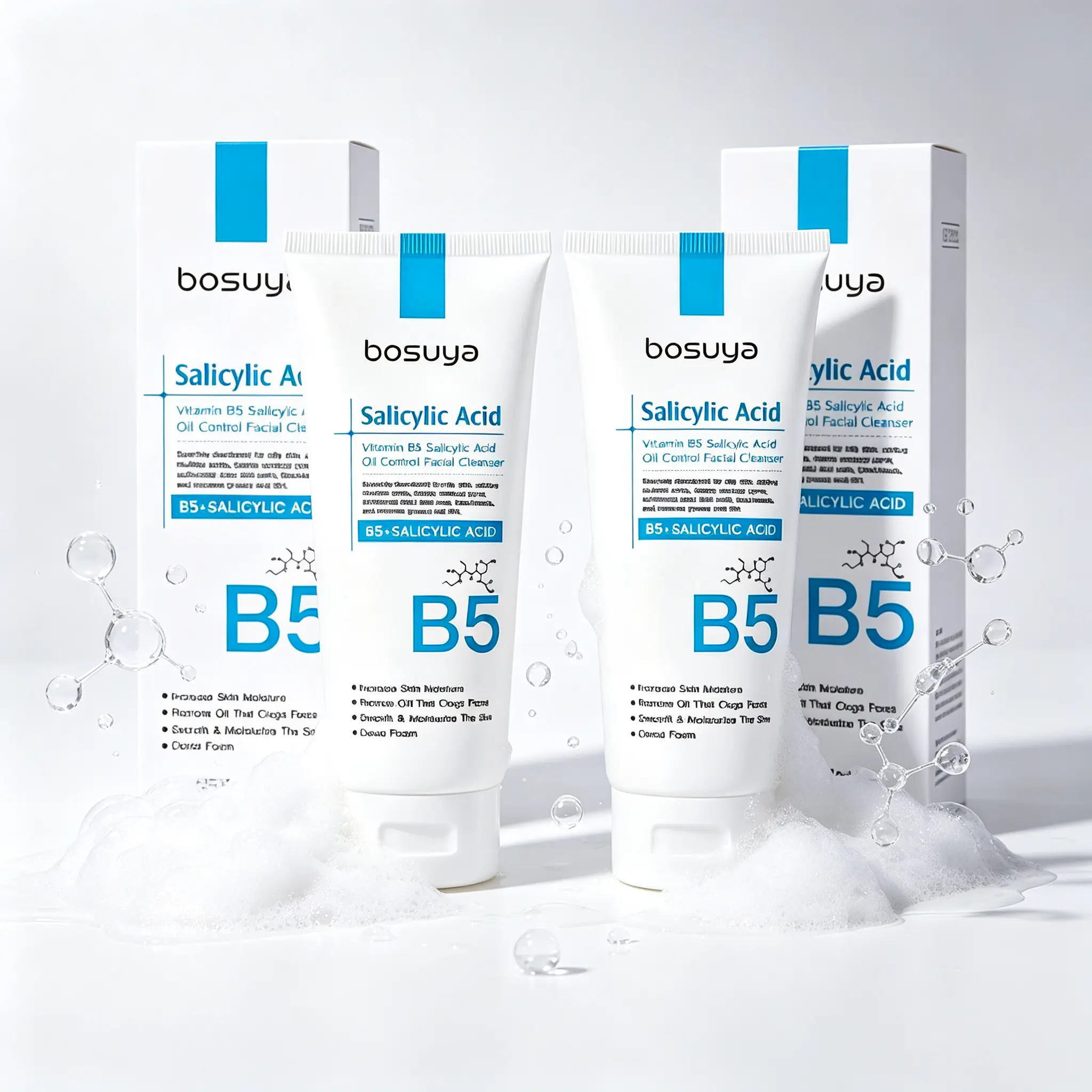 Salicylic Acid & Vitamin B5 Facial Cleanser for Oil Control & Smooth Skin - Hydrating Pore Cleansing Foam Wash for Oily, Acne-Prone & Sensitive Skin, Moisturizer, Gentle