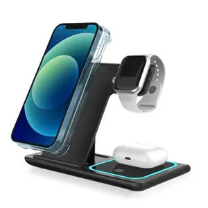 Wireless Charger iPhone Charging Station, Charger Dock Stand, 3 in 1 Charger Stand Multiple Devices for Apple, 15W Fast MagSafe Charger Stand
