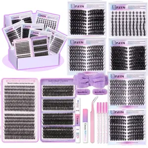 Mixed Lash Cluster Set Volume Cluster Lashes Dense Long Curled Eyelashes DIY False Eyelashes Extension for Beginners, DIY Eyelash Extensions, DIY Eyelash Clusters, Multiple Lengths, Includes Glue, Tweezers, Brush, Headband