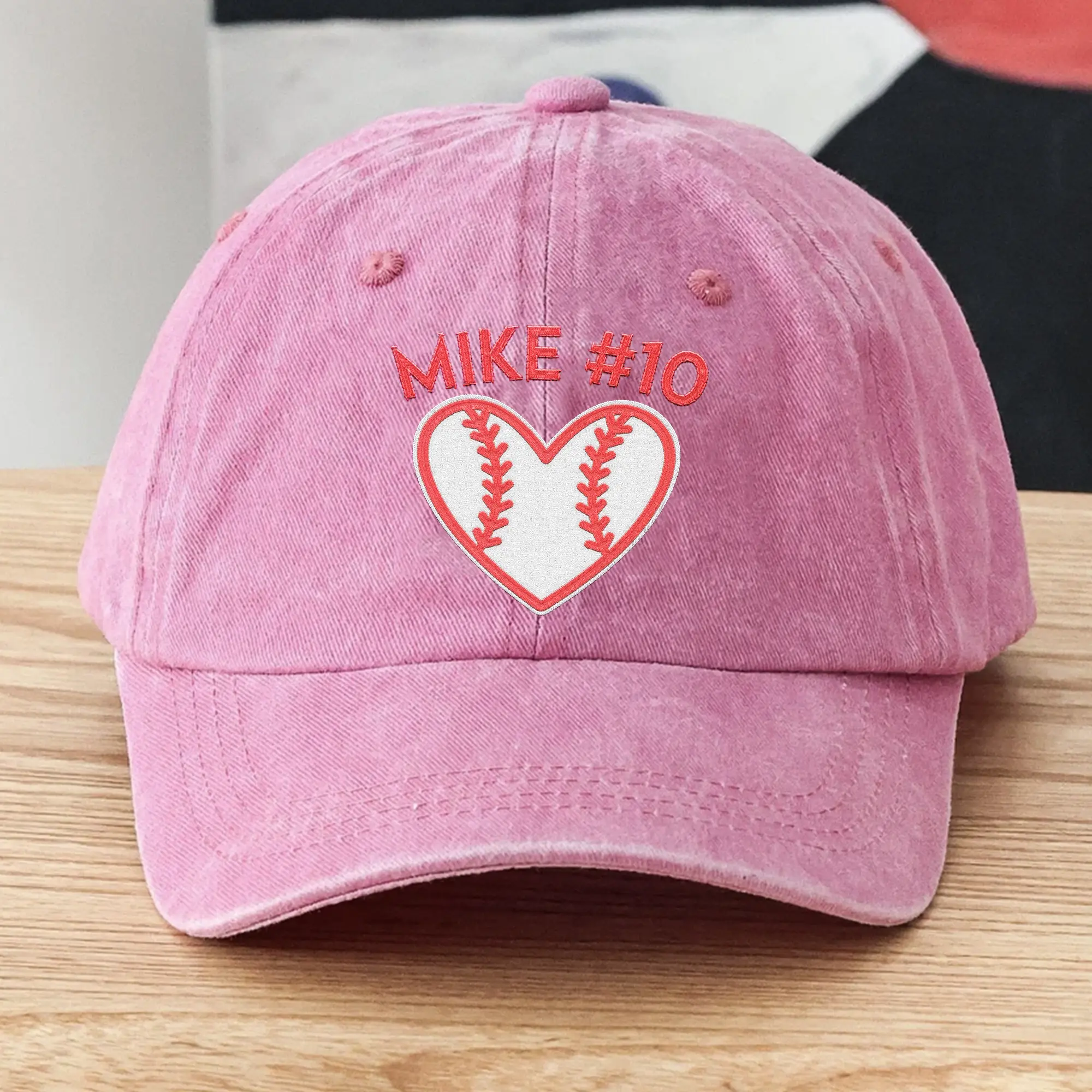 Customizable Name and Number Baseball Embroidered Hat with Cowhide Details - Unisex Design, Comfortable Cotton, Perfect for Birthdays & Anniversaries