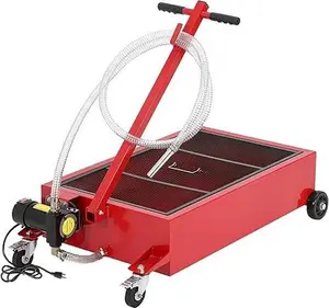 20-Gal Low Profile Rolling Oil Drain Cart with 110V Electric Pump, 8.2 Ft Hose, T Folding Handle for Trucks, RVs, Red