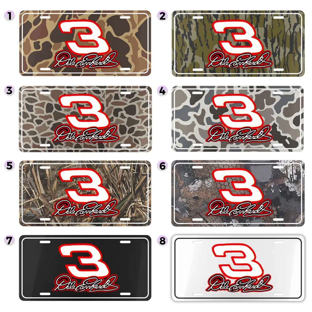 Dale Earnhardt # 3 License Plate - 6x12 in Lacquered Aluminum , NASCAR Racing Camo Tag, Woodsman Hunting Truck Decor, Rugged Outdoor Motorsports Sign (Assembly Required)