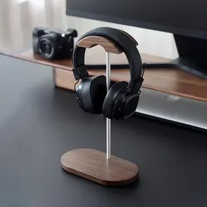 MLYWOODSHELL Headphone Stand - Nature Walnut Wooden & Aluminum Headset Hanger with Solid Wooden Base, Artful Functional Design for All Headsets, Gaming & Desktop Use, Headphone Storage, Sleek Headset Holder, Natural Wood Finish, Headphone Hook