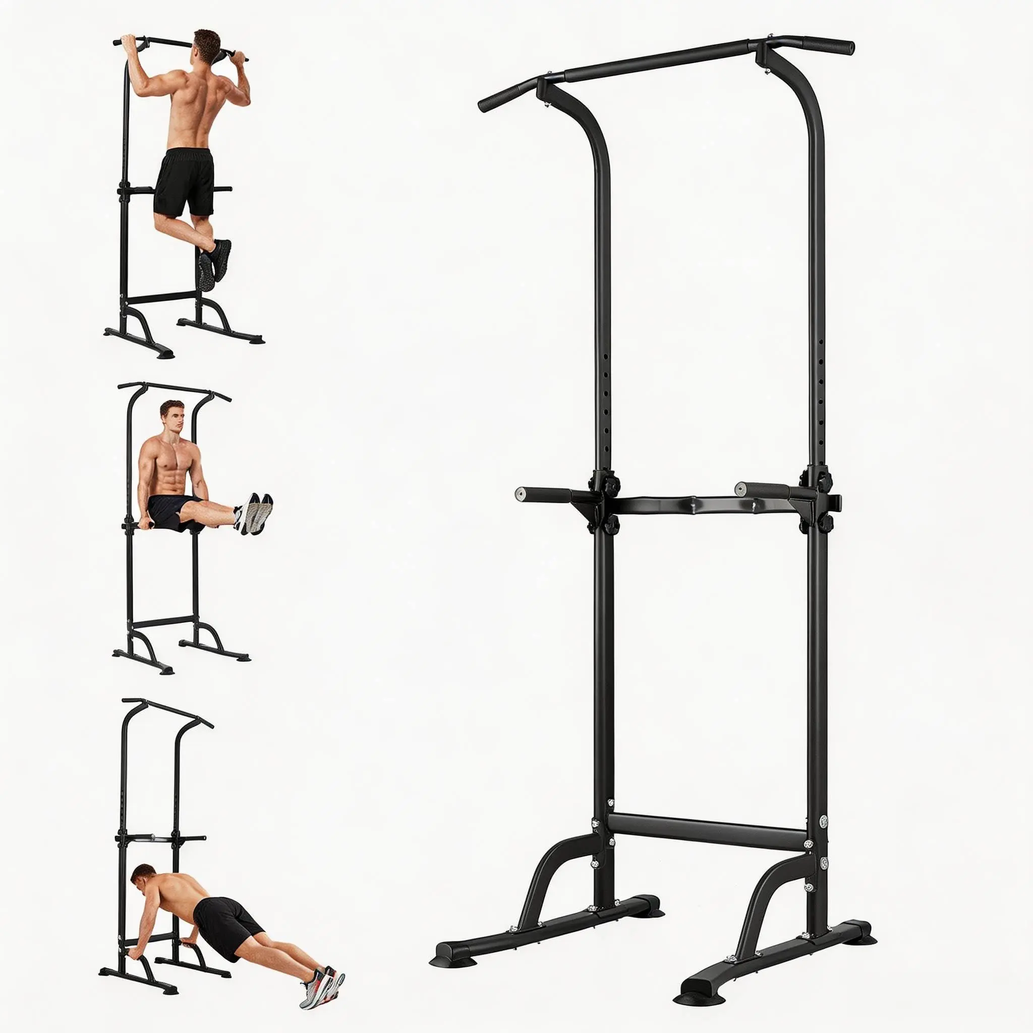 Pull Up Dip Station Adjustable Power Tower with 10 Levels 330LBS Capacity Heavy Duty Steel Frame Home Gym Strength Training