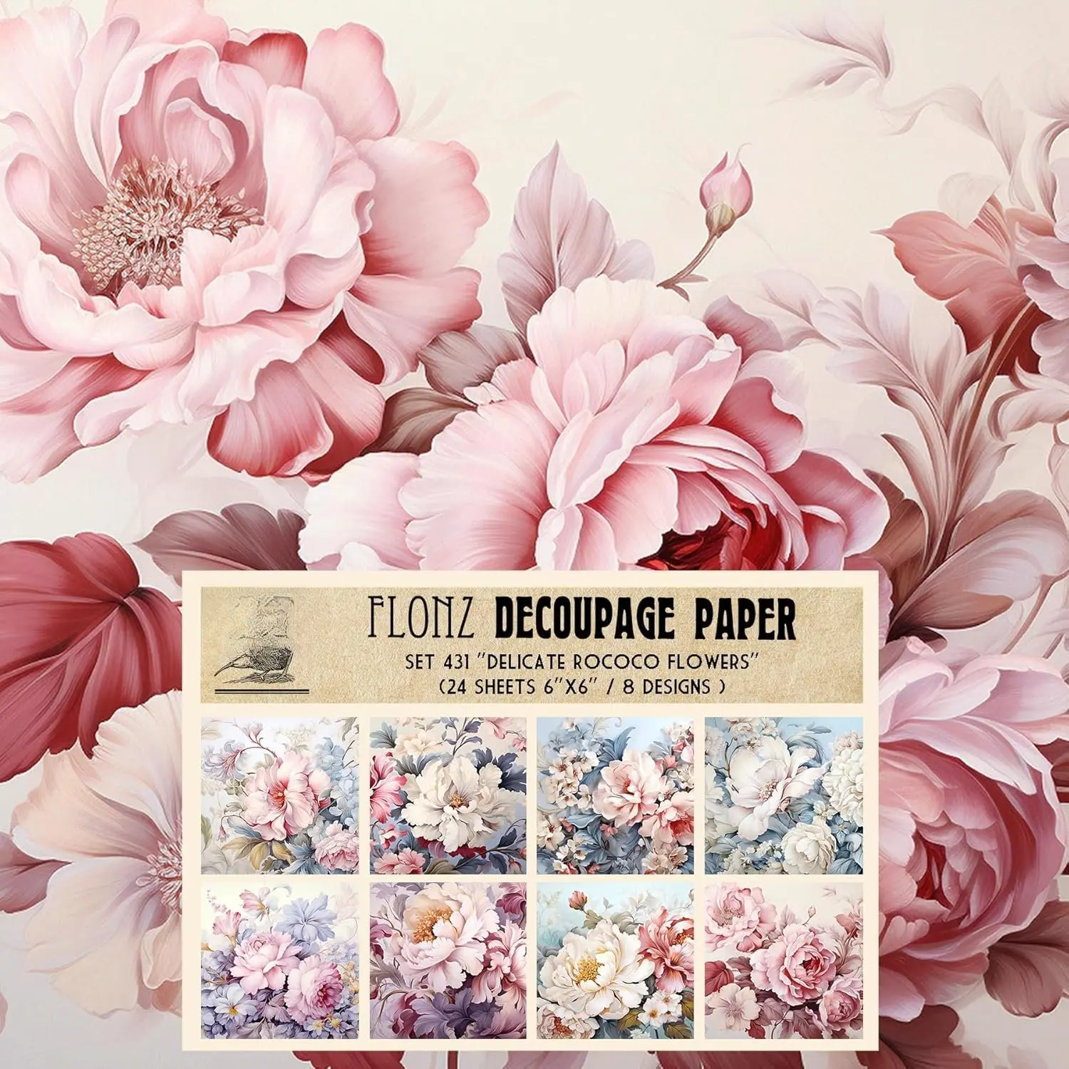 Decoupage Paper Pack (24 Sheets 6"x6") Delicate Rococo  #  Styled  Paper for Decoupage, Craft and Scrapbooking