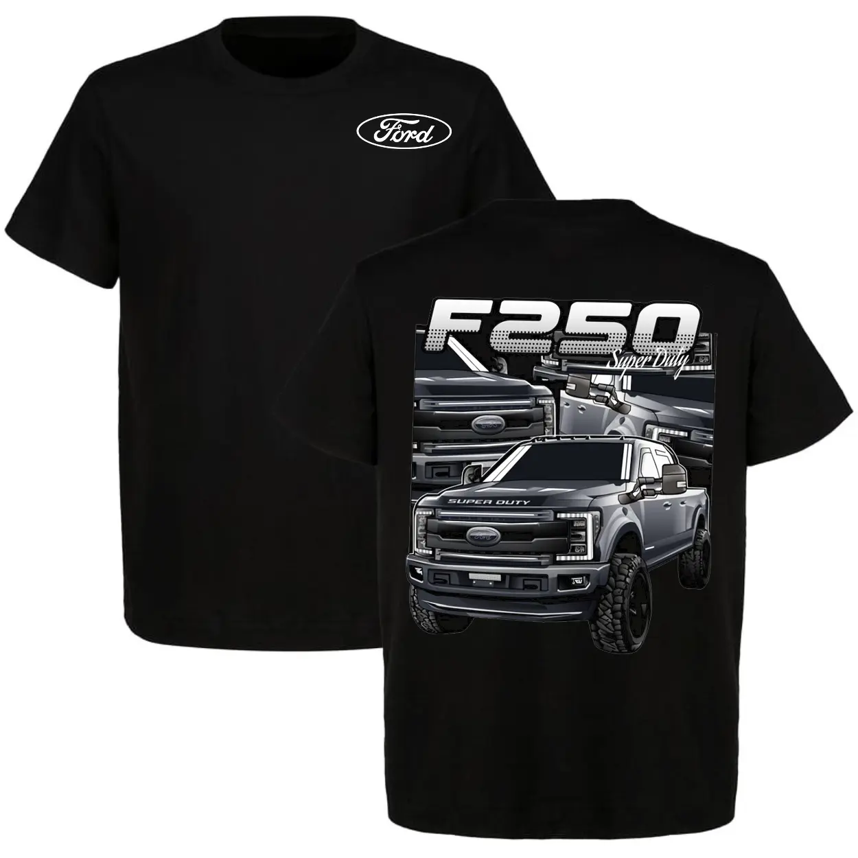 Ford F250 Super Duty Graphic 2-Sided T-Shirt Men's Cotton Short Sleeve Car Graphic Tee Casual Menswear Ford Lover