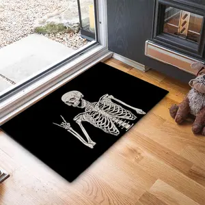 Halloween Door Mat Scary Skull Welcome Mat Scary Entrance Rug Anti-Slip Rubber Front Door Mat Bathroom Kitchen Floor Mat, Indoor/Outdoor Decoration Black