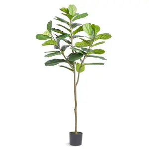 summervibes VEVOR Artificial Fiddle Leaf Fig Tree, 6 FT, Secure PE Material Anti-Tip Tilt Protection Low-Maintenance Faux Plant, Lifelike Green Fake Potted Tree for Home Office Warehouse Decor Indoor Outdoor, Decorative