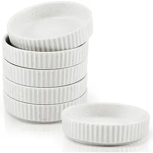 Ceramic Soy Sauce Dish Set of 6, 4oz White Dipping Bowls, Shallow Ramekins Serving Bowl, Small Sauce Bowls for Condiment, Sushi, Appetizer, Dessert