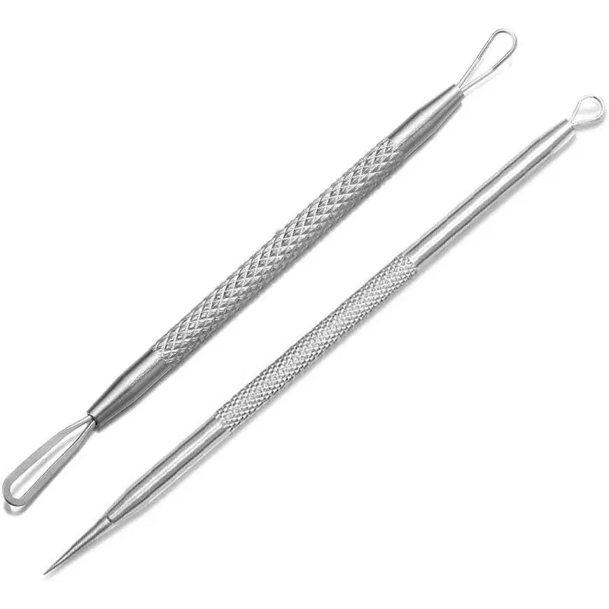 2-Piece Pimple Popper & Blackhead Remover Kit - Professional Stainless Steel Facial Tool for Acne Removal, Face Care Products, Ergonomic, Blackhead Cleaning Instrument, Pimple Extractor, Anti-Slip Handle, Cheek, Ergonomic Handle, Tools