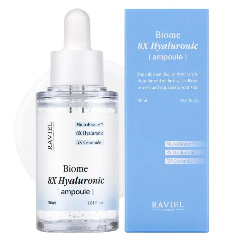 RAVIEL Biome 8X Hyaluronic Ampoule – Deep Hydration & Skin Barrier Repair Serum | Korean Skincare 30ml