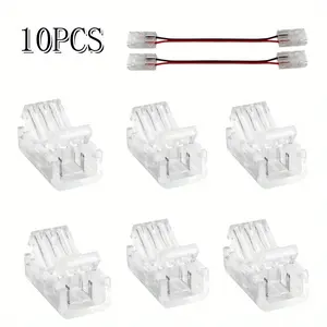 10pcs of 2-pin LED strip connectors, 8mm no wire clip connector strip, transparent seamless no soldering adapter - LED light extension cable connector kit