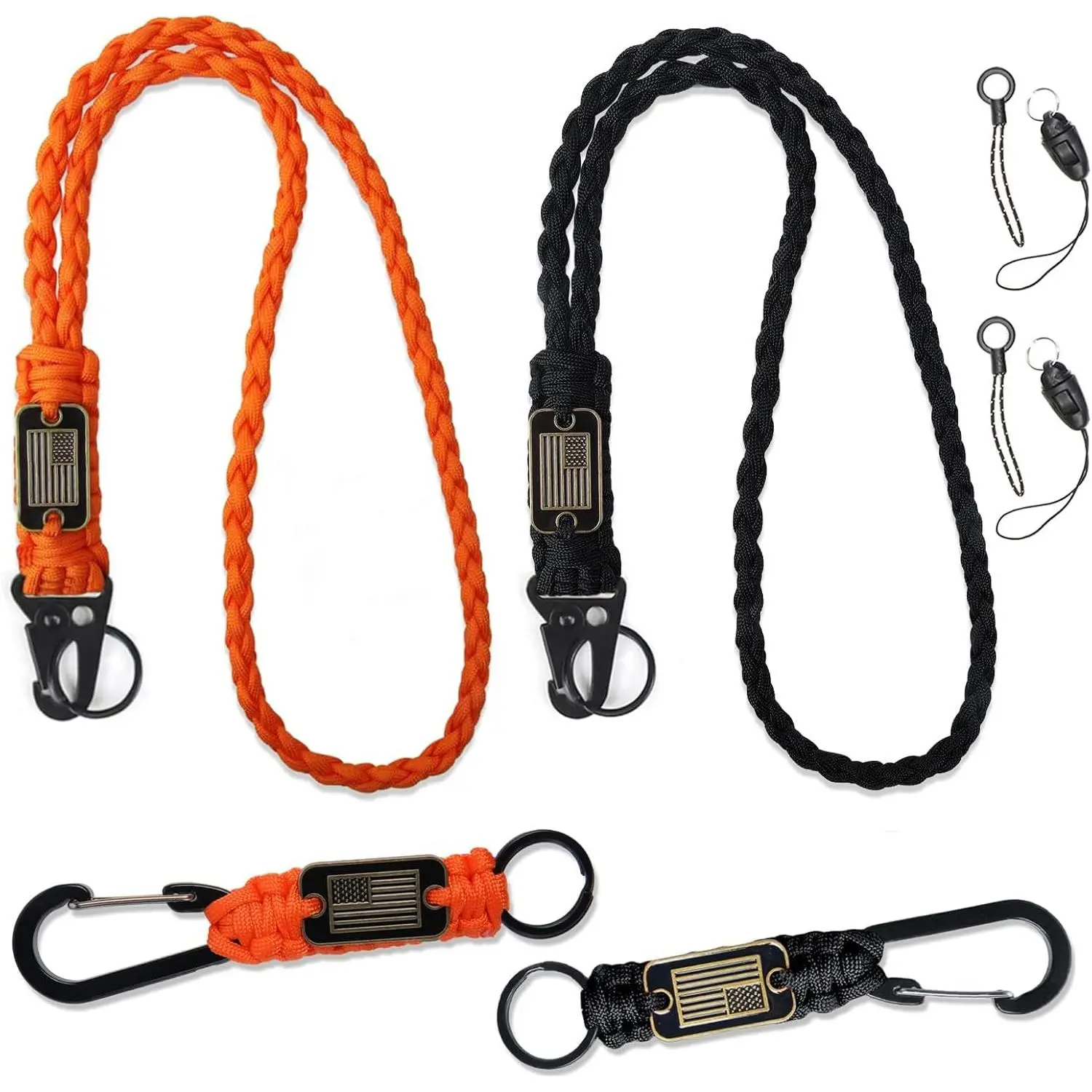 2/4PCS Heavy Duty Paracord Lanyard  with  Flag, Braided key lanyard for  for men Long/Short