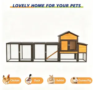 Outdoor Wooden Chicken Coop with Run, 7 Doors, Pull-Out Tray, Nesting Box, and Ramp - Backyard Expandable Poultry House for 2-4 Chickens