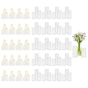 VEVOR Pillar Candles and Glass Vases Set 120 Pcs, Clear Cylinder Hurricane Candle Holders for Wedding Centerpieces, Tall Vase for Table Decor, Wedding Party,Thanksgiving,White (2.56" x 4.7",5.9",7.9")