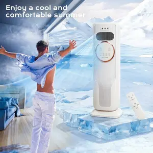 Powerful Ice Crystal Cooling Bladeless Fan, Efficient Temperature Reduction with Humidifying Mist Function, Adjustable Wind Speed Remote Control Dual Use Fan for Home Indoor Use