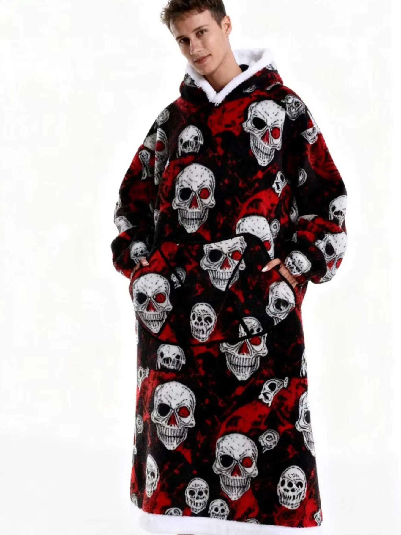Men's Hooded Winter Sleepwear Set, Warm Lazy TV Blanket Pajamas, Oversized Thick Lamb Fur Sweatshirt, Halloween Costume, Christmas Gift