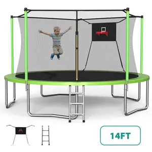 Mersco 14ft Outdoor Trampoline for Kids & Adults with Basketball Hoop Enclosure Net Ladder Easy Assemble 1320 lbs Load Blue Home Workout Equipment, Exercise Trampoline, Playground Trampoline, Recreational Trampoline