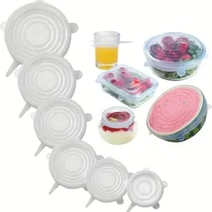 Transparent 6-Piece Reusable Silicone Lids Fit Large Bowls Keep Food Fresh Essential Multi-Size Stretch Lids for Fruits and Bowls