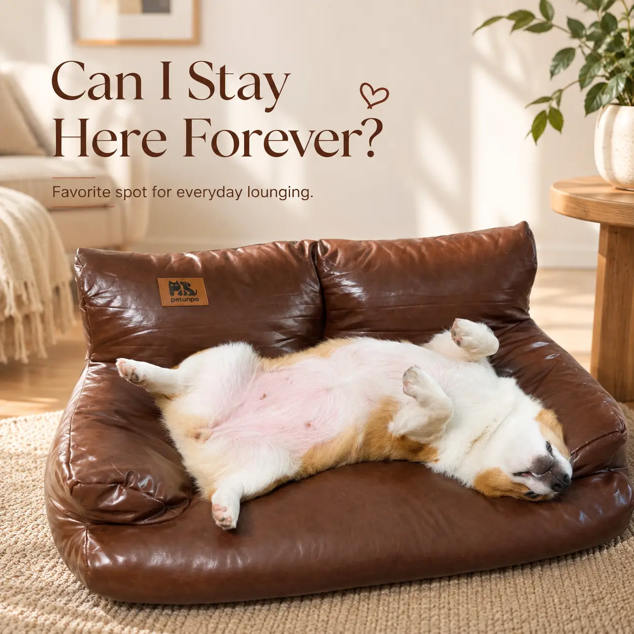 Luxury Faux Leather Pet Sofa Bed for Cats & Small Dogs, Waterproof Dog Couch with Curved Armrests, Comfy Pet Couch Bed, Easy Clean Cat Sofa, No Assembly Required, Stylish Indoor Pet Lounge Chair for Living Room, Bedroom, Pet Corner