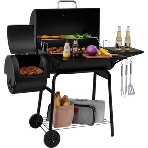 Charcoal Grill and Offset Smoker| 823 Square Inch cooking surface, Outdoor for Camping| Black