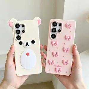 For Samsung Galaxy S25 Ultra Plus S24 Ultra S25Ultra S24Ultra Cute Pink Bow Rilakkuma Silicone Soft Case Cover Cartoon
