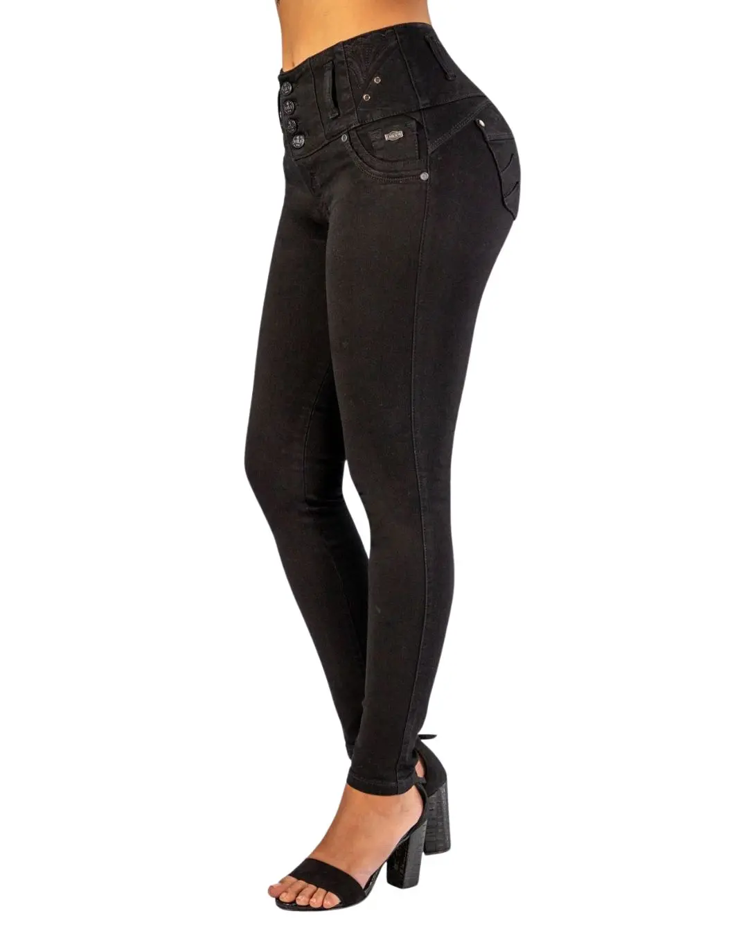 High-Waist Fitted Jeans for Women, Ankle Length Style in Stretchy Denim Fabric with 4-Button Closure and Butt-Lifting Heart Stitching, Pockets