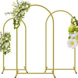 Metal Arch Backdrop Stand, Set of 2(6FT+7.2FT)/ Set of 3 (6/6.6/7.2 ft) Wedding Arched Frame , Stable Arched Background Stand for Wedding, Baby Shower, Birthday Party, Photography, Gold