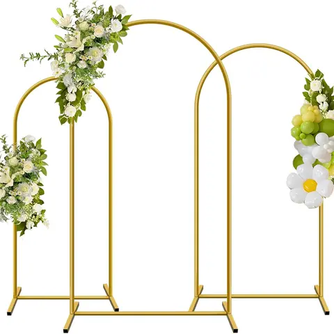 Metal Arch Backdrop Stand, Set of 2(6FT+7.2FT)/ Set of 3 (6/6.6/7.2 ft) Wedding Arched Frame , Stable Arched Background Stand for Wedding, Baby Shower, Birthday Party, Photography, Gold