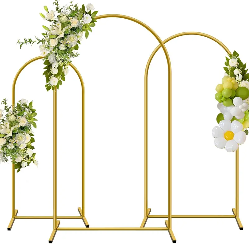 Metal Arch Backdrop Stand, Set of 3 (6/6.6/7.2 ft) Wedding Arched Frame , Stable Arched Background Stand for Wedding, Baby Shower, Birthday Party, Photography, Gold