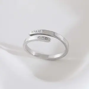 Stainless steel faith letter open ring unisex daily prayer jewelry holiday birthday gift