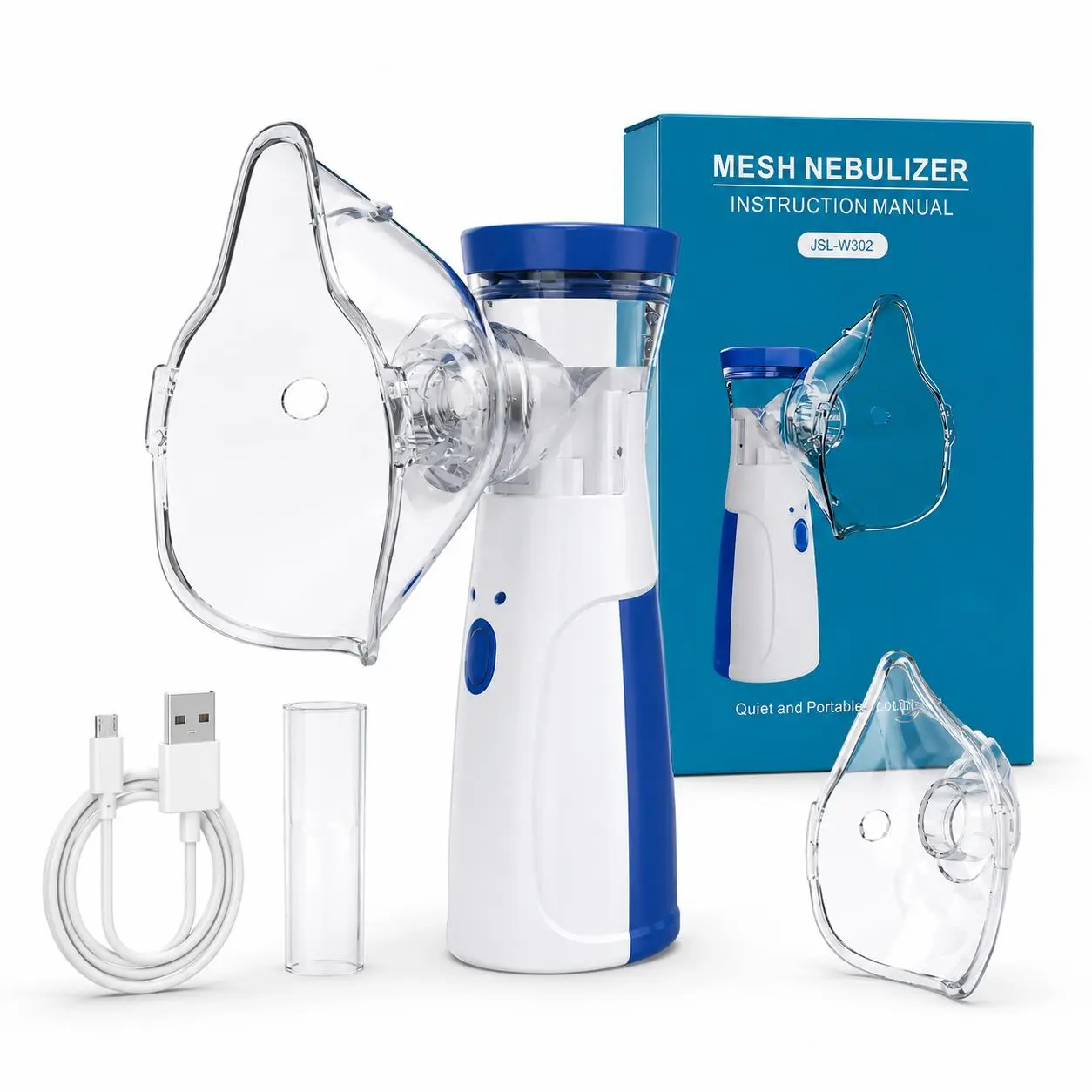 Portable Ultrasonic Nebulizer Machine, Rechargeable Mesh Nebulizer with Adult & Child Masks, Mouthpiece, Compact USB-Enabled for Home, Travel, Portable Nebulizer Machine