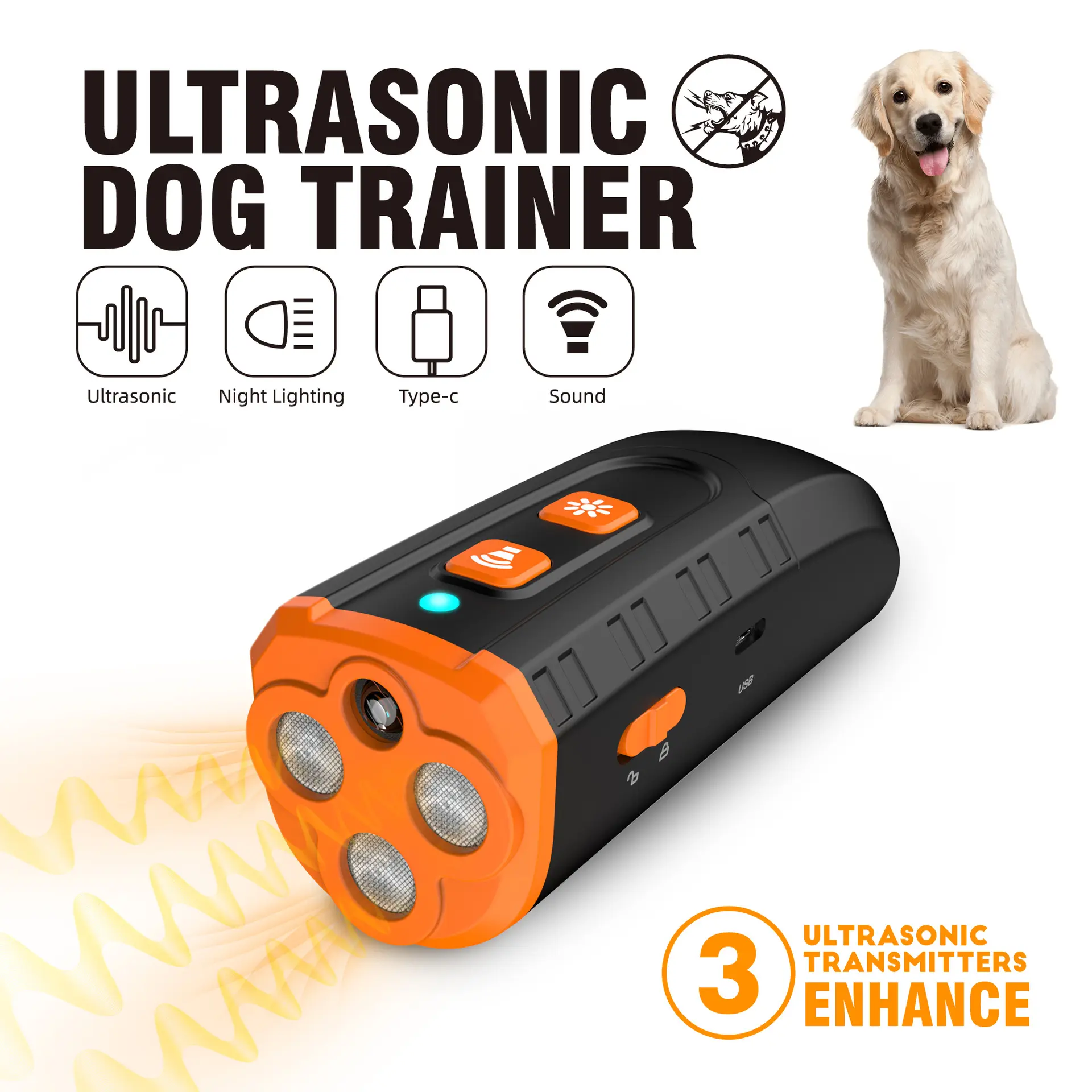Dog Bark Deterrent Device, Anti Barking Device Bark Button for Dogs with 3X Ultrasonic Silencer, Stopping Own or Neighbor's Dog Barking, Dog Behavior Training, Safe, Rechargeable, Indoor Outdoor