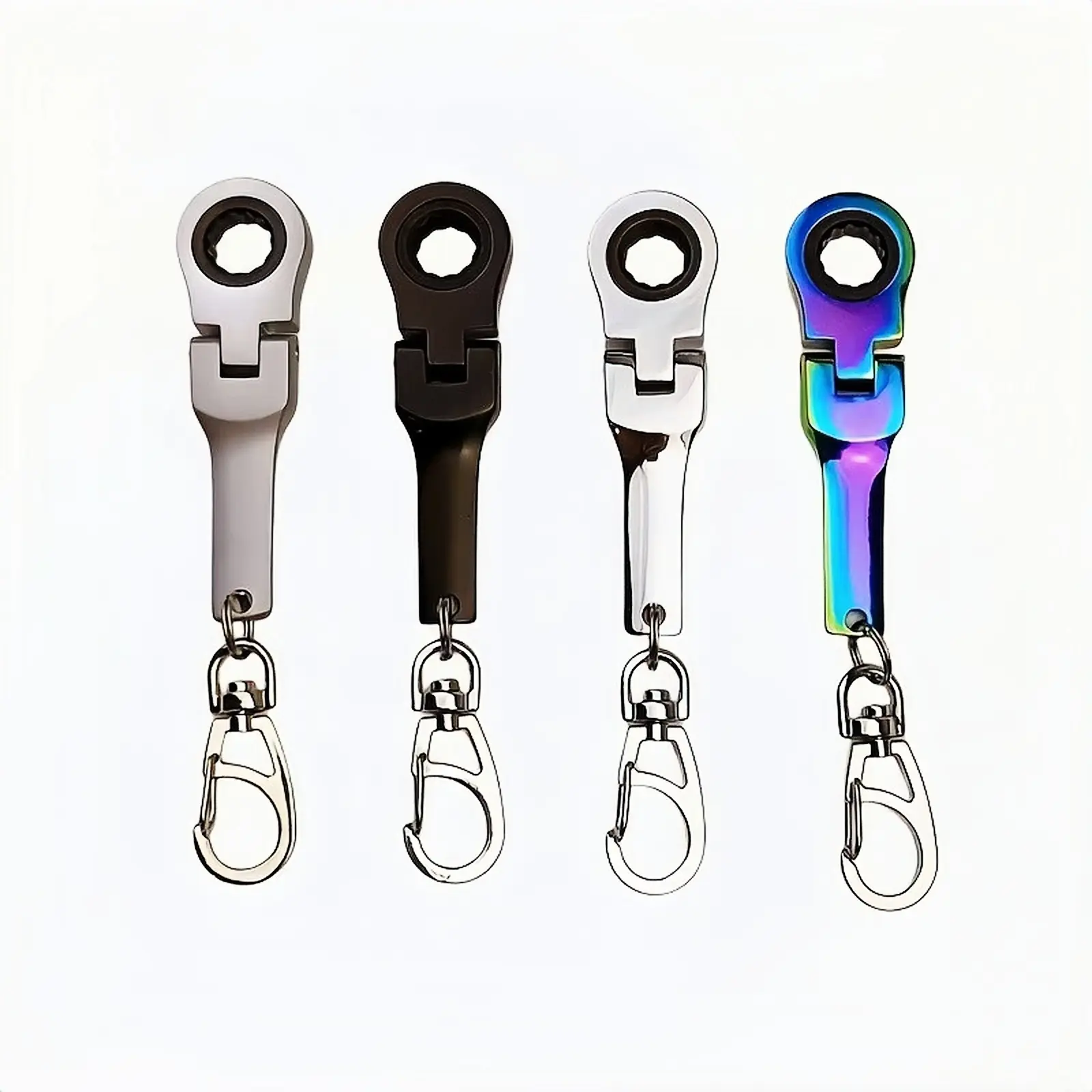 10mm Ratchet Wrench Mini Shaped JDM Metal Racing Keychain Key Ring Real Working Alloy Material 2.5cm Diameter 60g Weight 8cm Length