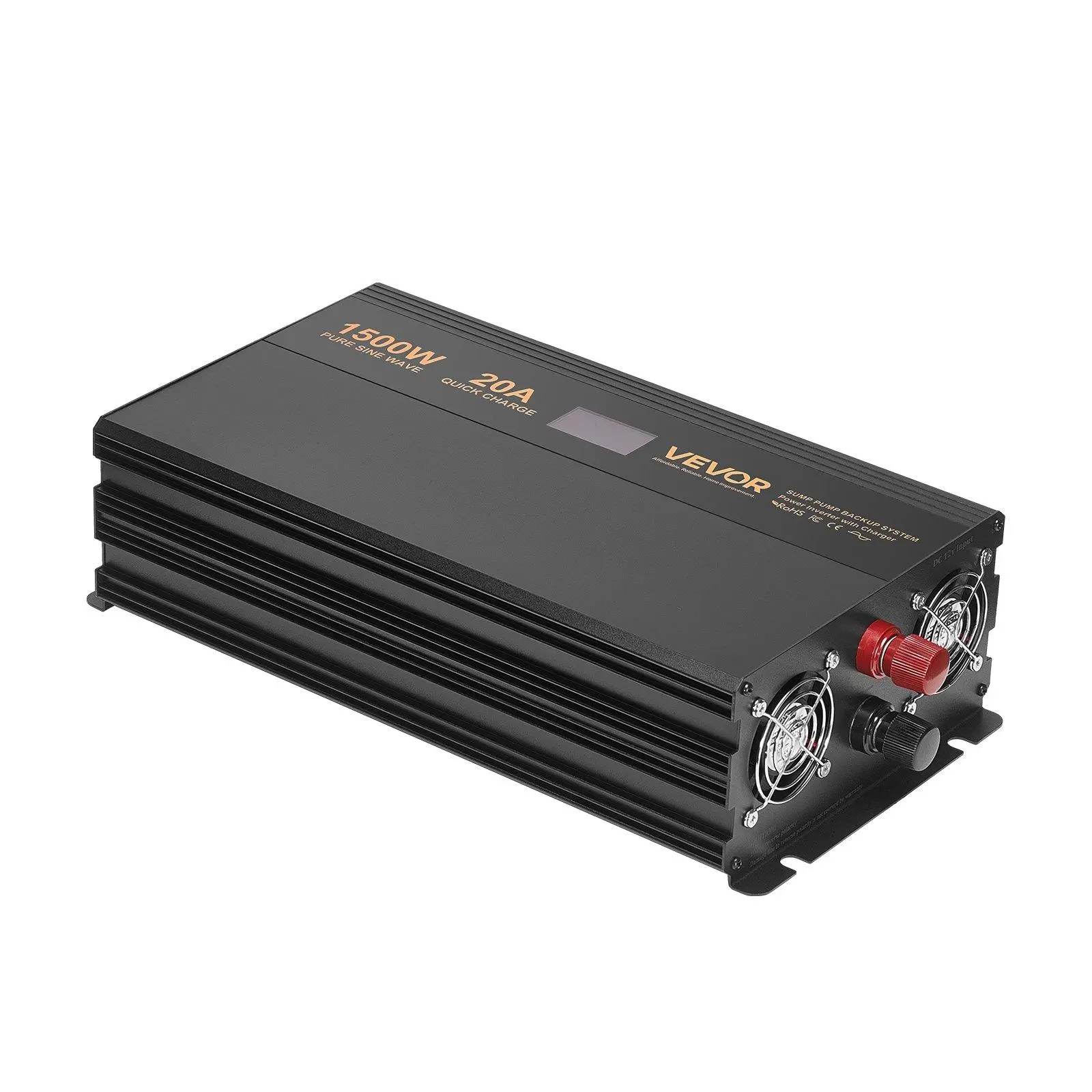 【summerfinds】VEVOR Sump Pump Battery Backup System, 1500W LCD Auto-Switch Inverter with Batteries, 13.6A Fast Charging, 3-Pin Plug for Power Outage Protection, Power Inverter, Battery-Powered Inverter Motors, Generators & Accessories
