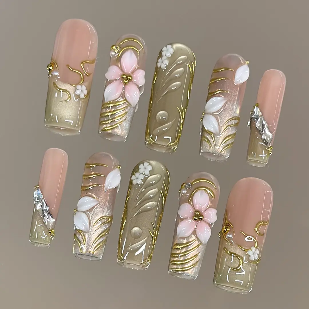 NailVesta MOSS PETAL – 100% Handcrafted 3D Press-On Nails | Reusable, Long-Lasting, Salon-Quality black lace nail art nail art