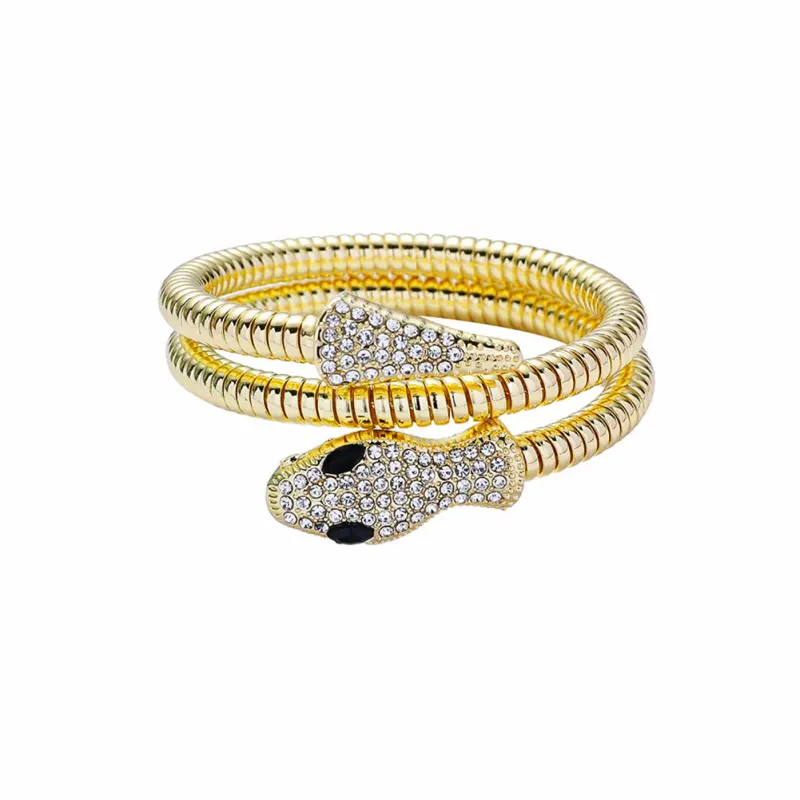 Boho Goddess Full Rhinestone Silver Alloy Snake Bangle - Punk Style Arm Cuff, Fashion Costume Jewelry for Anniversary Gifting, 50G, Rhinestones, Silver (Snake Bracelet), Arm Cuff Jewelry, Bling Effect