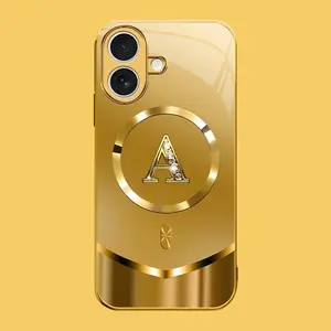 Suitable for [iPhone 17] high-end MagSafe phone case🥰，Luxury Gold 26 Initial phone Case Bling Monogram 952