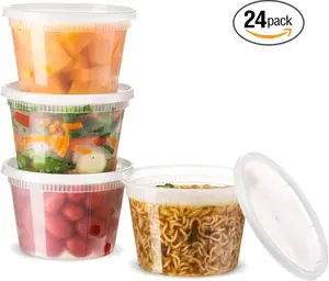 24 Pack - 16 oz Clear Plastic Deli Containers with Lids - BPA Free and Microwavable Food Storage Kitchen Utensils Stackable