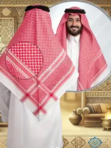 Middle East Saudi Arabia Arabian Plaid Breathable Headscarf Set, Head Wrap, Men's Prayer & Daily Wear Ghutra, All Seasons, All over Print, Keffiyeh Desert Wrap