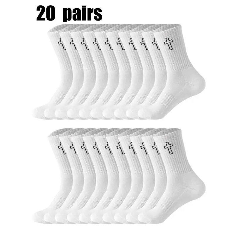 Men's Cross Print Crew Socks, Fitted Casual Comfy Breathable Mid-calf Socks for Daily Wear, Men's Socks for All Seasons