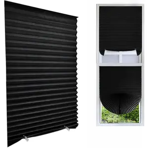 Cordless Blackout Pleated Fabric Window Shades Blinds Temporary Darkening Light Filtering Easy to Install and Cut for Home Bedroom Office Windows 59" x 35"