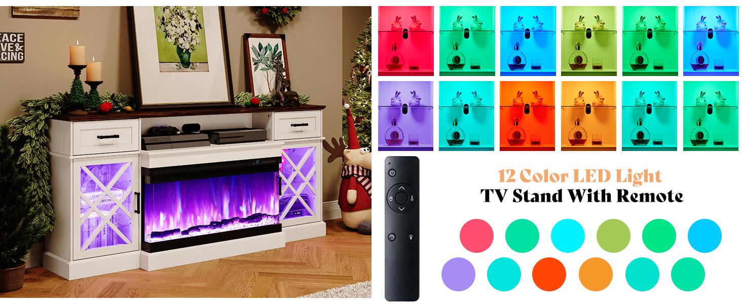 AMERLIFE Farmhouse LED Fireplace TV Stand with 3-Sided Glass Fireplace,70" Large Entertainment Center for TVs up to 80",Living Room/Christmas Gift/Best Gift Ideas AMERLIFE Farmhouse LED Fireplace TV Stand with 3-Sided Glass Fireplace,70" Large Entertainment Center for TVs up to 80",Living Room/Christmas Gift/Best Gift Ideas